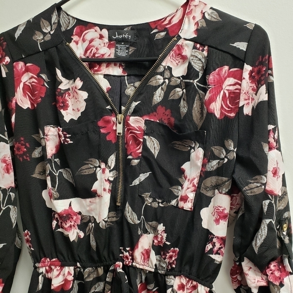 Justify Womens Black Floral Zipper Dress Size Medium - Picture 3 of 6